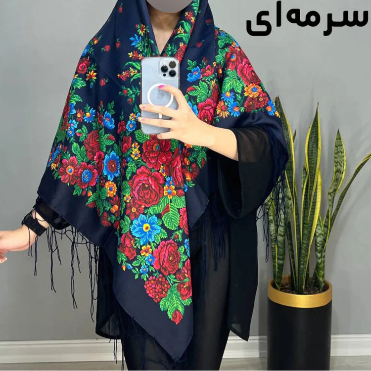 روسری ترکمنی ایرانی مدل تاتار کد 1607 طرح سنتی نخ پلی استر 130x130 مناسب 4 فصل