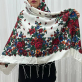روسری ترکمنی ایرانی مدل تاتار کد 1607 طرح سنتی نخ پلی استر 130x130 مناسب 4 فصل