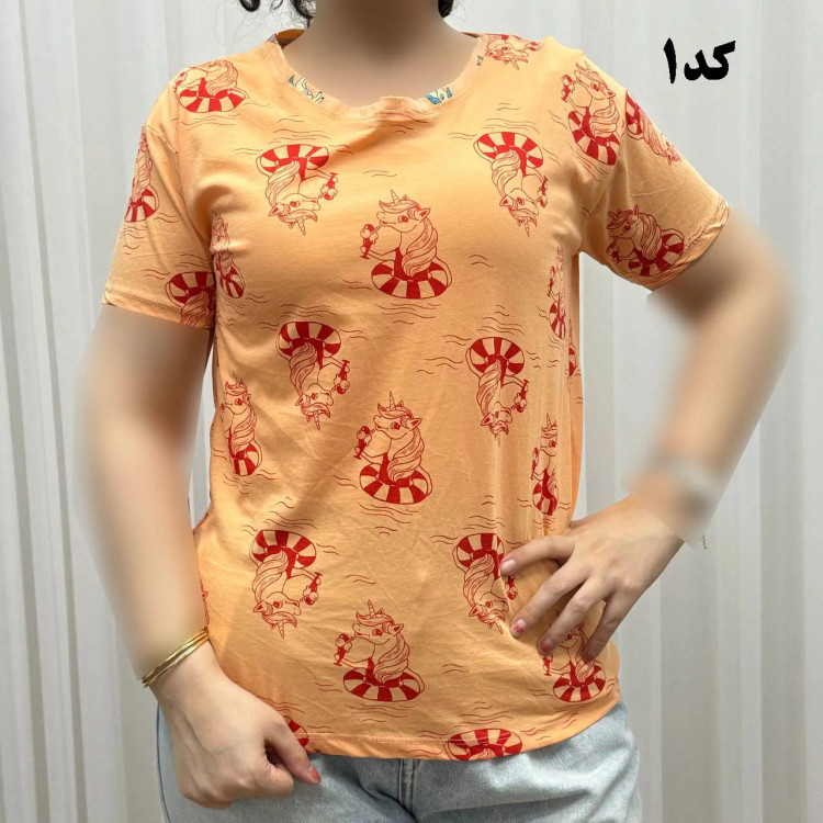 تیشرت طرحدار H&M نخ پنبه چهارفصل زنانه دخترانه سایزبزرگ تا XL XXL XXXL تنخور راحت