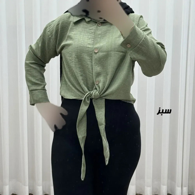 شومیز زنانه گرهای جنس صوفیا فری سایز مناسب تا 46 دکمهدار