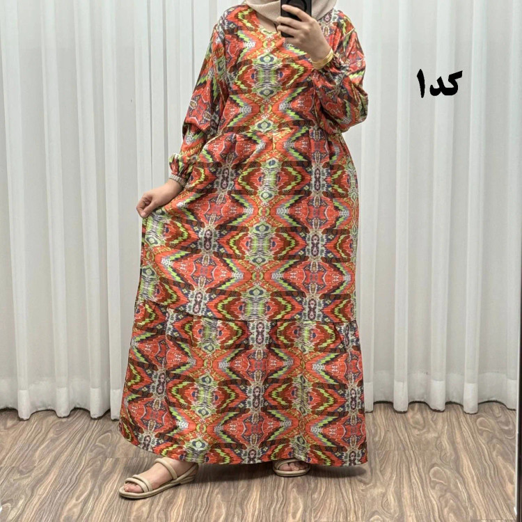 پیراهن زنانه بوگاتی فری سایز تا 46 قد 140 تن خور شیک و راحت بند کمر کمربند دار چهارفصل بدون سایه اندازی