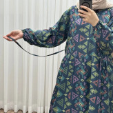 پیراهن زنانه بوگاتی فری سایز تا 46 قد 140 تن خور شیک و راحت بند کمر کمربند دار چهارفصل بدون سایه اندازی