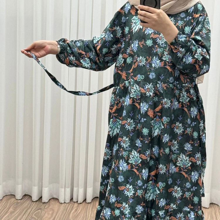 پیراهن زنانه بوگاتی فری سایز تا 46 قد 140 تن خور شیک و راحت بند کمر کمربند دار چهارفصل بدون سایه اندازی