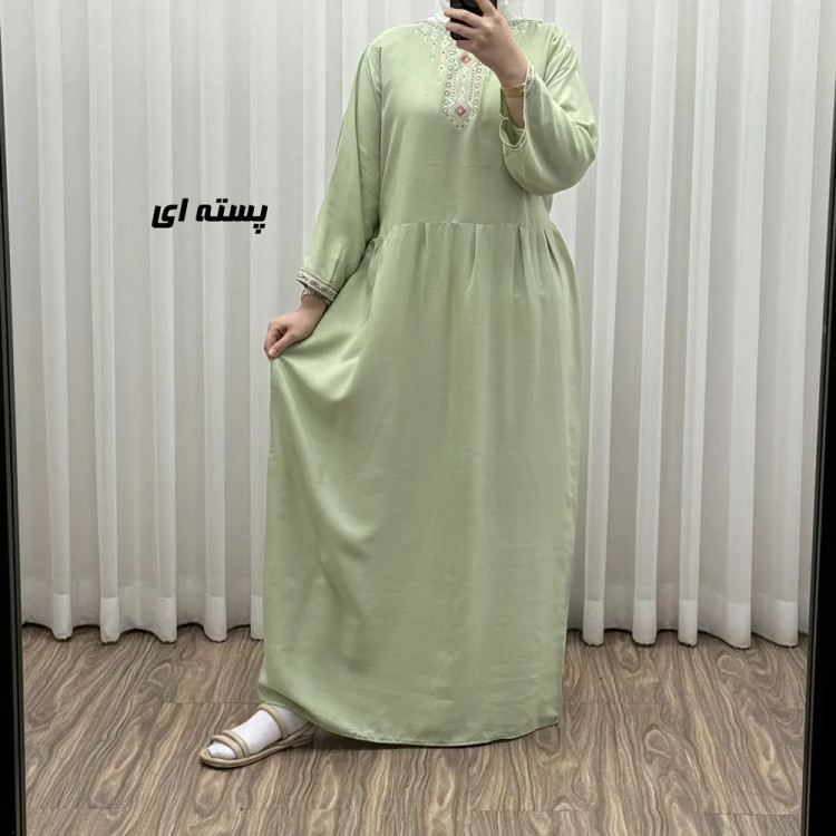 پیراهن ساحلی نخی زنانه مدل آتریسا فری سایز مناسب تا سایز 48 بهمراه کمربند