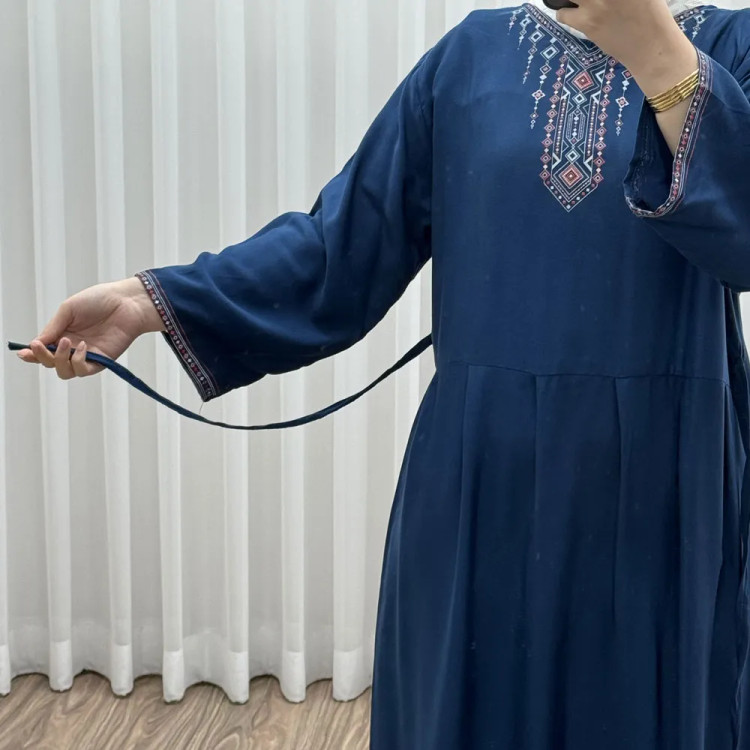 پیراهن ساحلی نخی زنانه مدل آتریسا فری سایز مناسب تا سایز 48 بهمراه کمربند