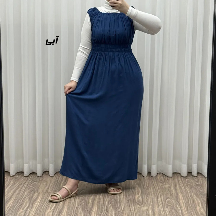 پیراهن ساحلی نخی زنانه و دخترانه فری سایز مدل حلقهای سینه کشدار