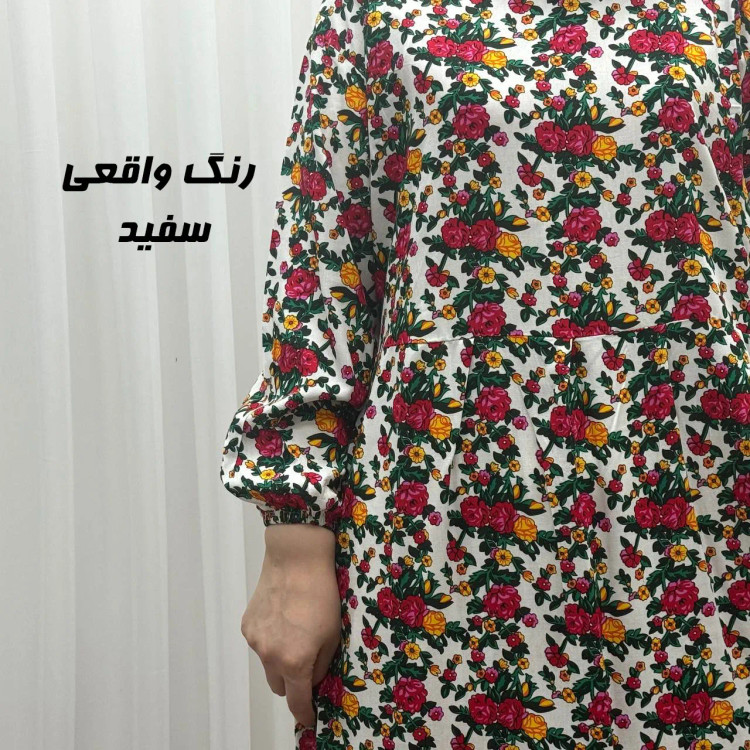 پیراهن نخی ترکمنستان گلریز چین دار فری سایز تا 48 تنخور شیک و راحت چهارفصل کمربند دار