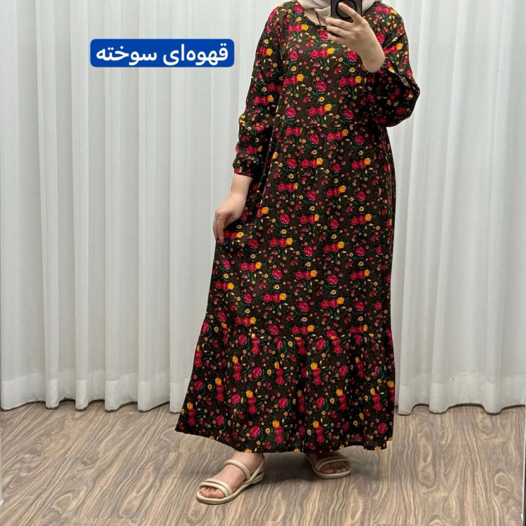 پیراهن نخی ترکمنستان گلریز چین دار فری سایز تا 48 تنخور شیک و راحت چهارفصل کمربند دار