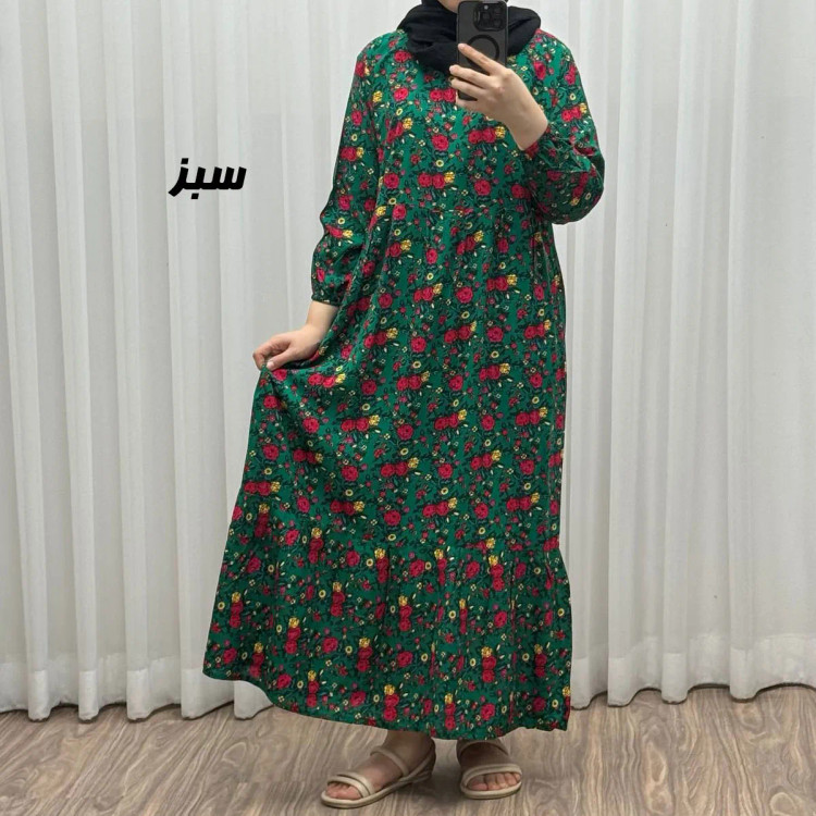 پیراهن نخی ترکمنستان گلریز چین دار فری سایز تا 48 تنخور شیک و راحت چهارفصل کمربند دار
