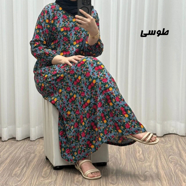 پیراهن نخی ترکمنستان گلریز چین دار فری سایز تا 48 تنخور شیک و راحت چهارفصل کمربند دار