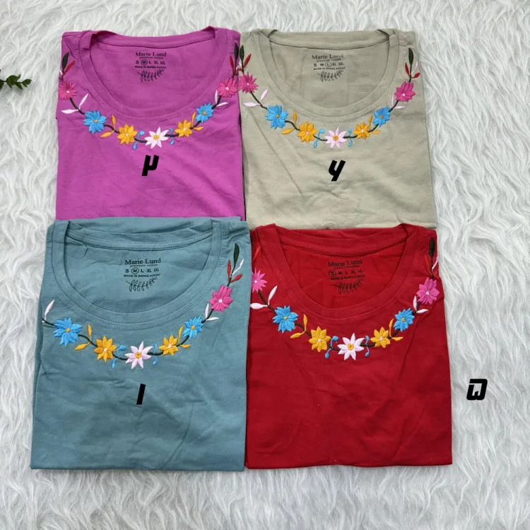 تیشرت نخ پنبه گلدوزی سایز S، M، L، XL و XXL مناسب خانمها و دختران