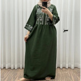 پیراهن زنانه لینن طرح مایا فری سایز مناسب تا 48 با کمربند