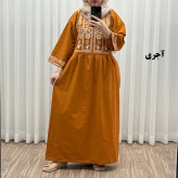 پیراهن زنانه لینن طرح مایا فری سایز مناسب تا 48 با کمربند
