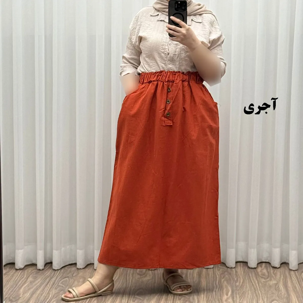 دامن لینن زنانه و دخترانه فری سایز مناسب تا سایز 48 قد 93 سانتیمتر