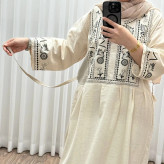 پیراهن زنانه لینن طرح مایا فری سایز مناسب تا 48 با کمربند