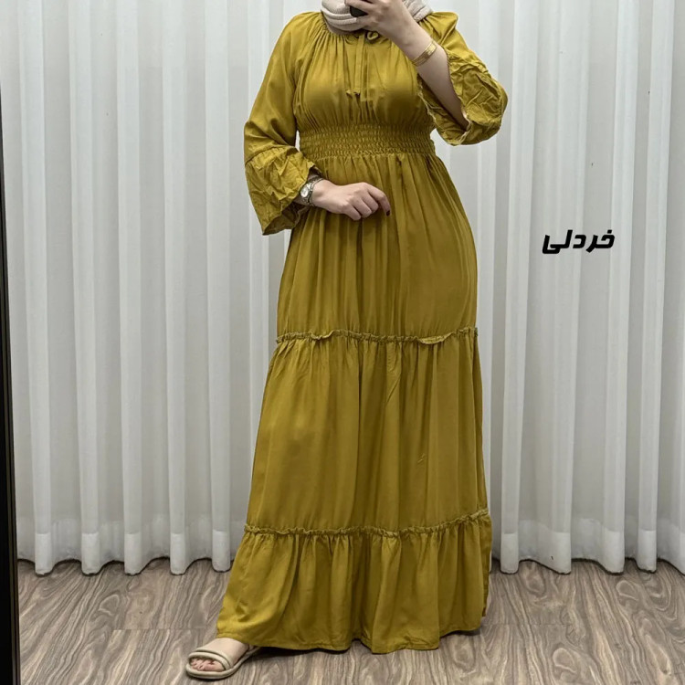 پیراهن ساحلی زنانه نخی مدل پرنسسی فری سایز مناسب تا 48 با کمربند