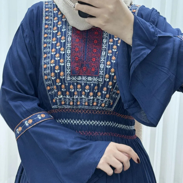 پیراهن نخی گلدوزی زنانه و دخترانه فری سایز مدل نازی کد 1778