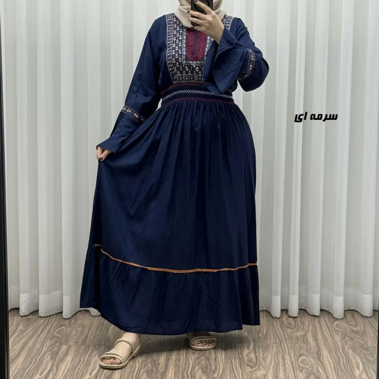 پیراهن نخی گلدوزی زنانه و دخترانه فری سایز مدل نازی کد 1778