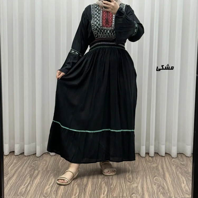 پیراهن نخی گلدوزی زنانه و دخترانه فری سایز مدل نازی کد 1778