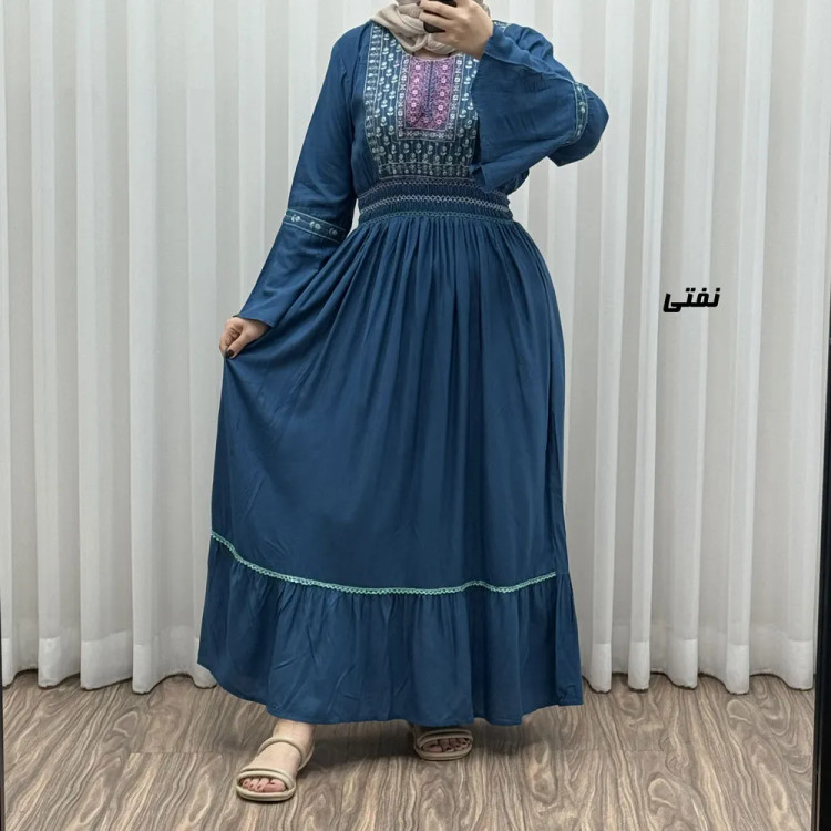 پیراهن نخی گلدوزی زنانه و دخترانه فری سایز مدل نازی کد 1778