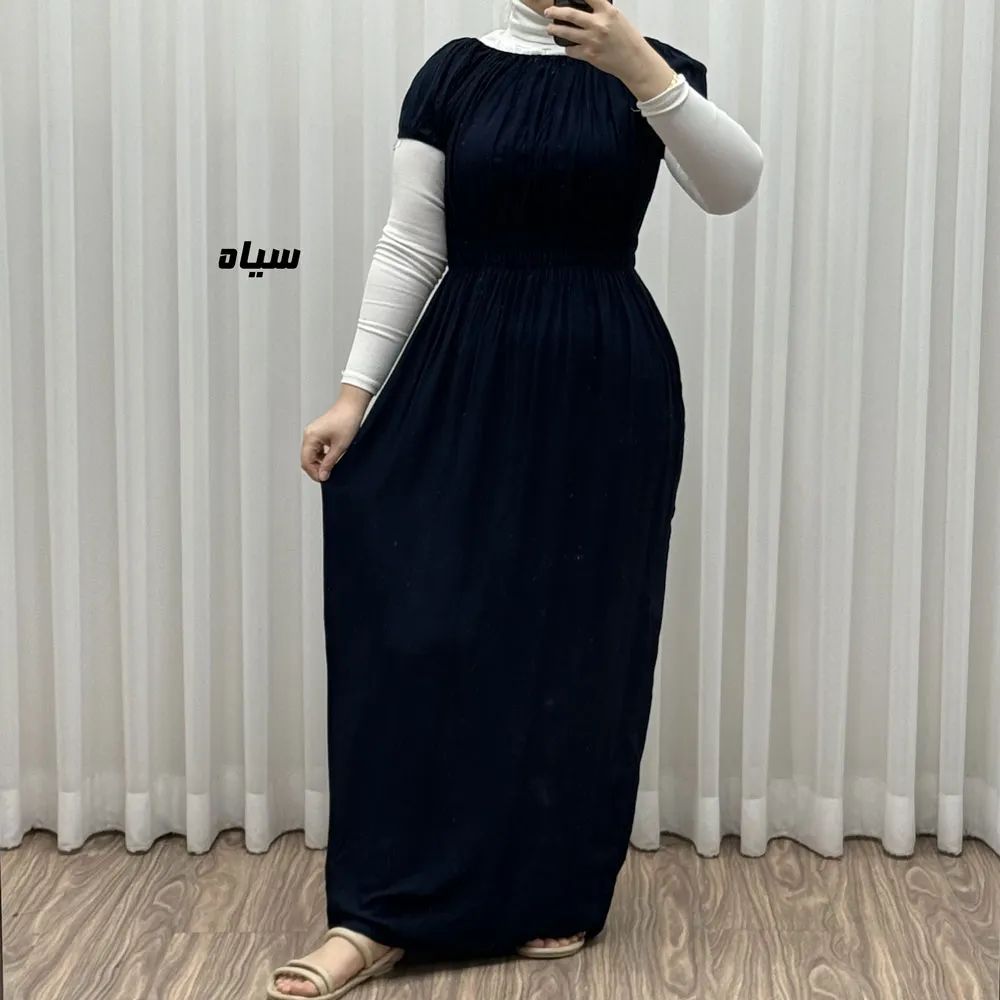 پیراهن ساحلی نخی زنانه و دخترانه آستین کوتاه فری سایز مدل باربی