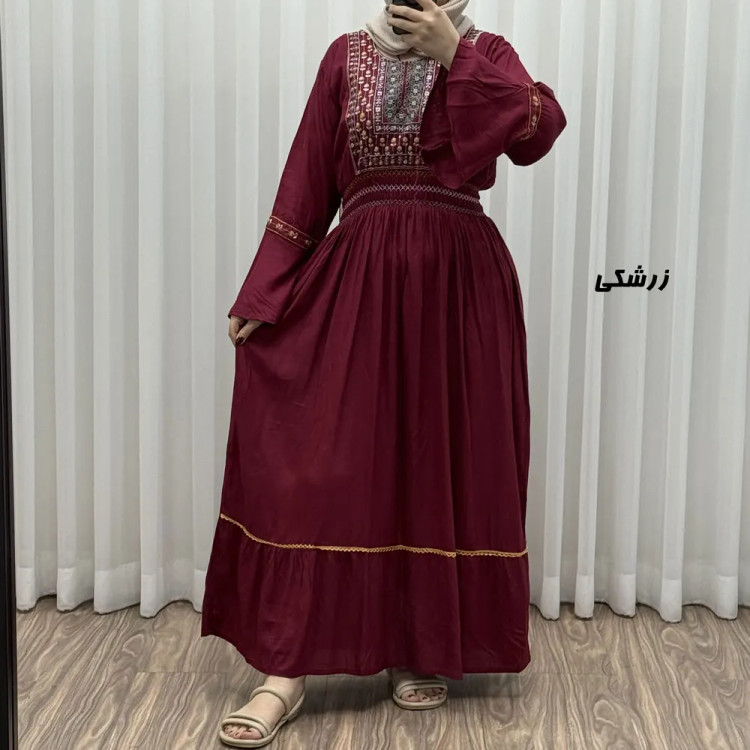 پیراهن نخی گلدوزی زنانه و دخترانه فری سایز مدل نازی کد 1778