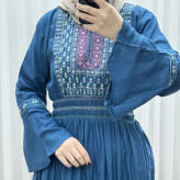 پیراهن نخی گلدوزی زنانه و دخترانه فری سایز مدل نازی کد 1778