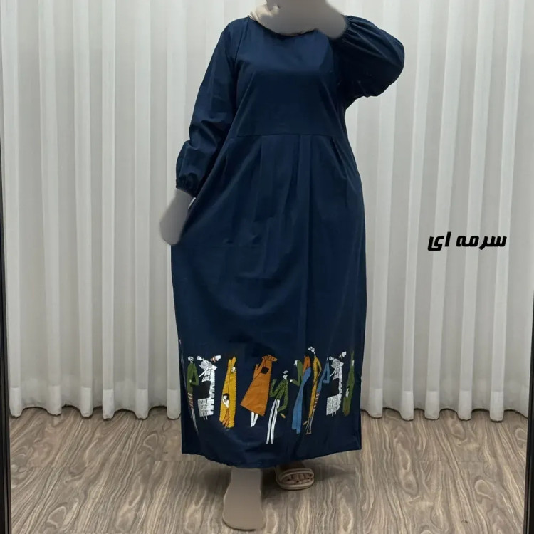 پیراهن ساحلی زنانه لینن فری سایز مدل کمرکش مناسب تا سایز 48