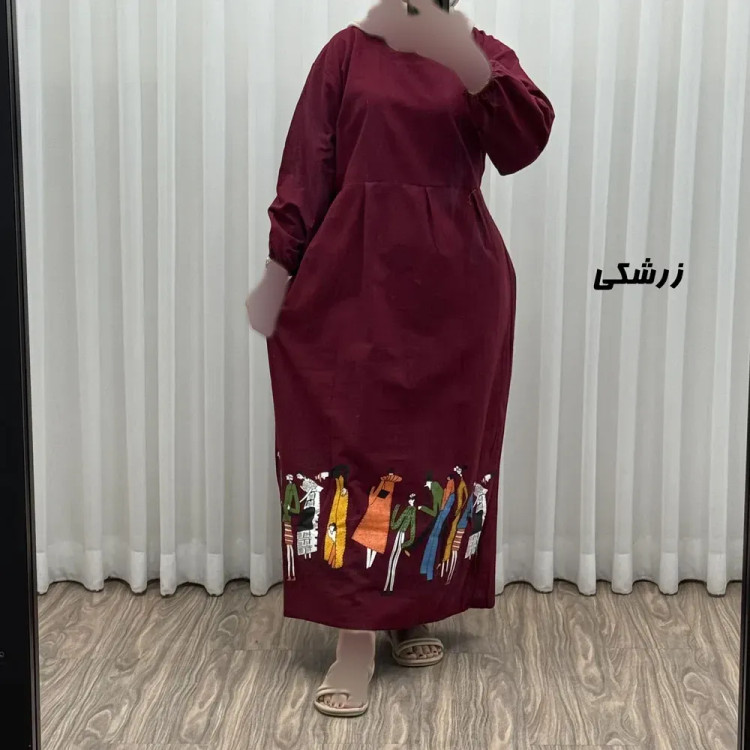پیراهن ساحلی زنانه لینن فری سایز مدل کمرکش مناسب تا سایز 48