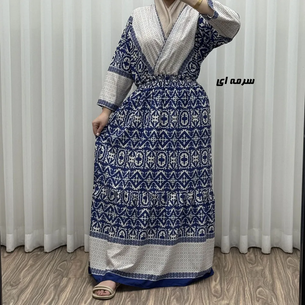 پیراهن زنانه فلور بوگاتی مدل چپ و راستی طرح جاجیم فری سایز تا 48