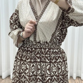 پیراهن زنانه فلور بوگاتی مدل چپ و راستی طرح جاجیم فری سایز تا 48