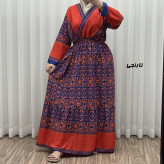 پیراهن زنانه فلور بوگاتی مدل چپ و راستی طرح جاجیم فری سایز تا 48