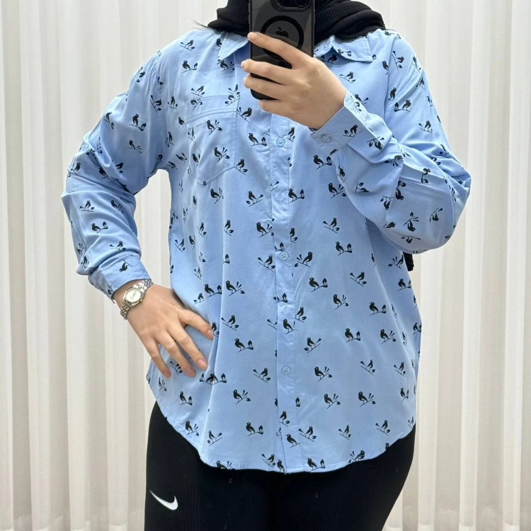 شومیز وارداتی نخی مدل Bird کد 1364 فری سایز تا 50 تنخور شیک چهارفصل زنانه و دخترانه
