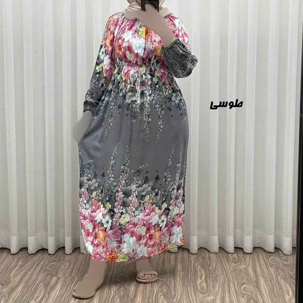 پیراهن ساحلی نخی زنانه طرح گلدار فری سایز مناسب تا 48