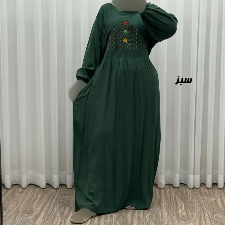 پیراهن ساحلی نخی گلدوزی شده زنانه و دخترانه فری سایز تا 46 با کمربند