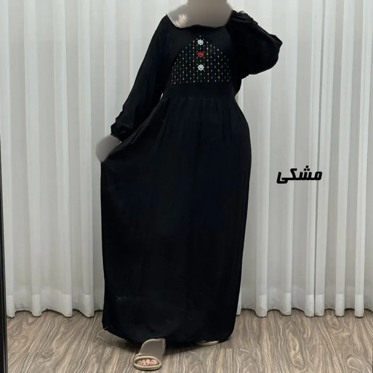 پیراهن ساحلی نخی گلدوزی شده زنانه و دخترانه فری سایز تا 46 با کمربند