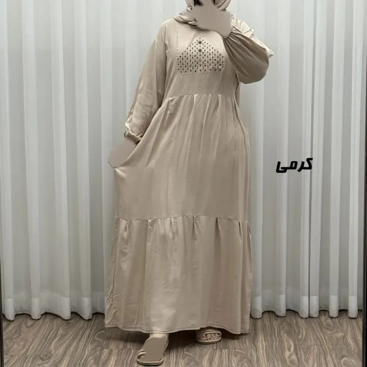 پیراهن ساحلی نخی گلدوزی شده زنانه و دخترانه فری سایز تا 46 با کمربند