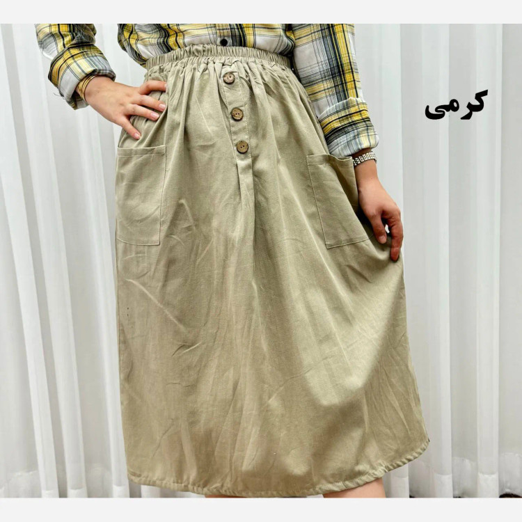 دامن لینن فری سایز مناسب تا سایز 48 تن خور شیک و راحت چهار فصل مناسب بانوان و دخترانه بدون بدن نما