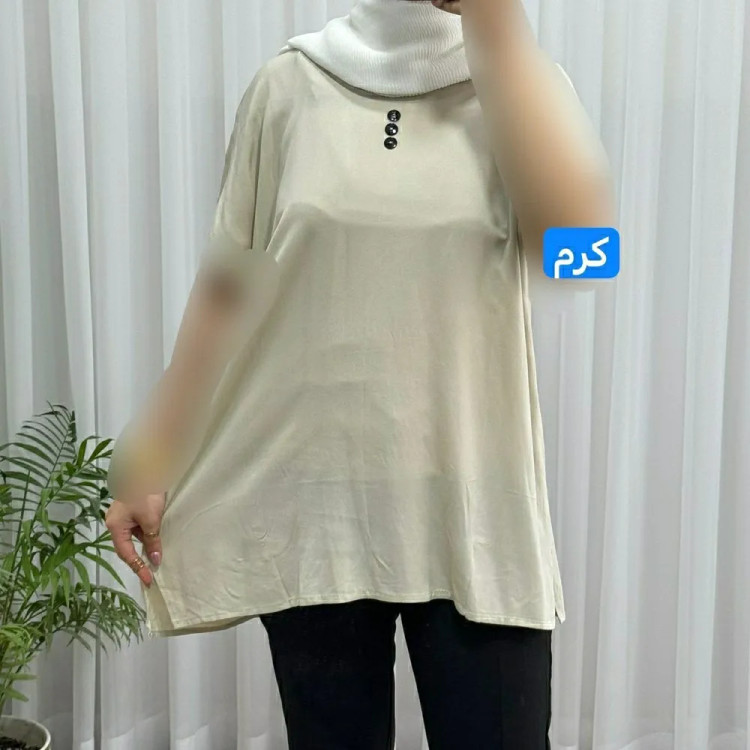 تاپ زنانه نخی شسته شده فری سایز مناسب تا سایز 50 چهارفصل تنخور آزاد و راحت