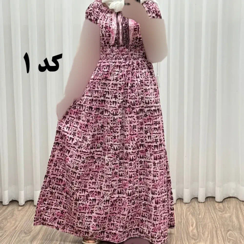 پیراهن ساحلی نخی زنانه و دخترانه آستین کوتاه فری سایز مناسب تا 48