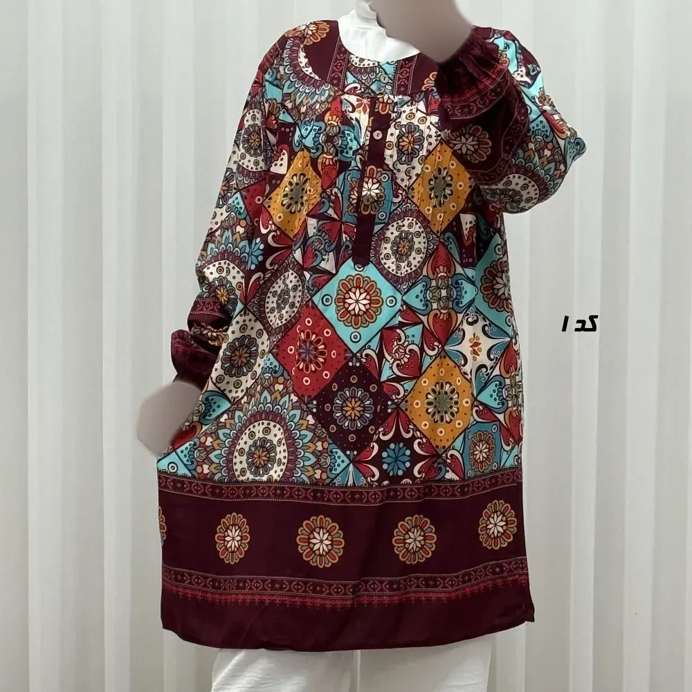 تونیک نخی زنانه سایز بزرگ مدل ستاره دکمه دار