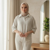 شومیز گره ای زنانه رگه دار مدل جدید عیدانه آبی طوسی سایز 38 تا 42