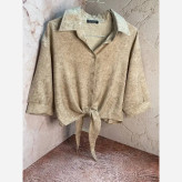 شومیز گره ای زنانه رگه دار مدل جدید عیدانه آبی طوسی سایز 38 تا 42