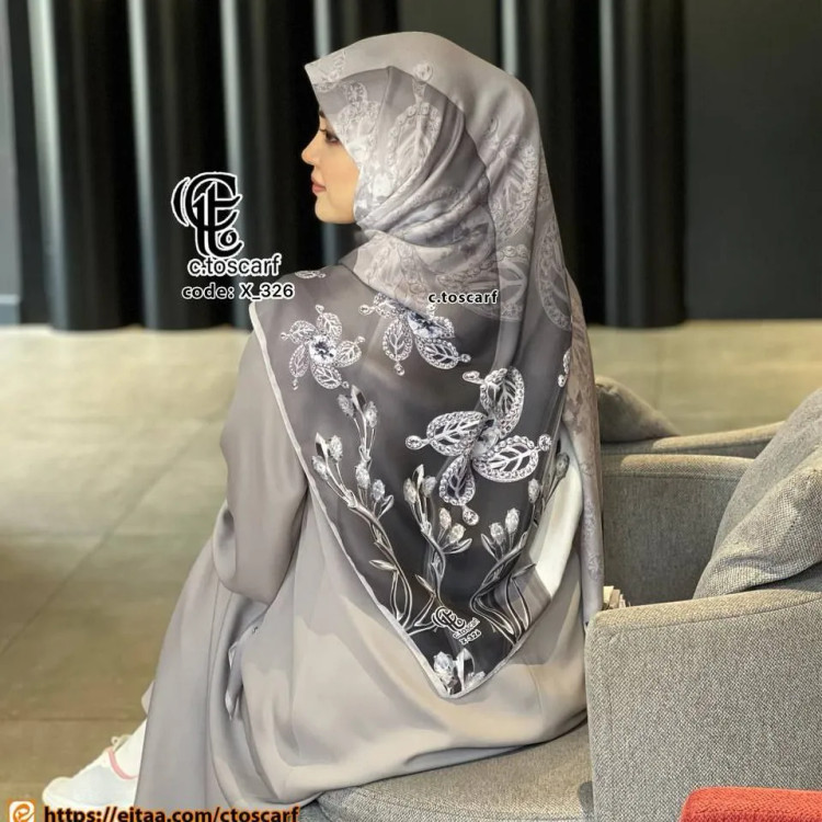 روسری مجلسی نخ کاستوم طرح طناز قواره بزرگ 140 سانتیمتر دو رو ساده و گل سه بعدی