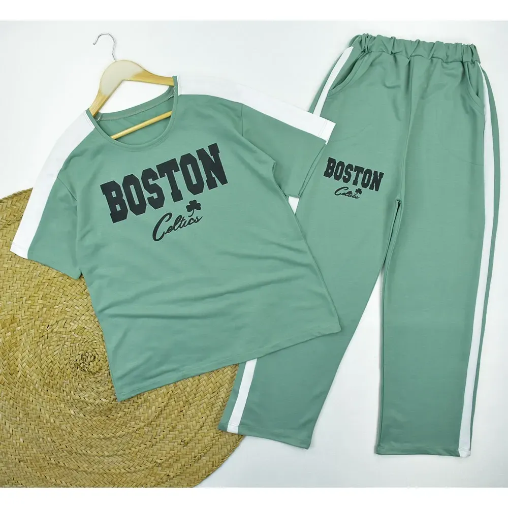 ست تیشرت و شلوار زنانه طرح BOSTON کد 11740 فری سایز