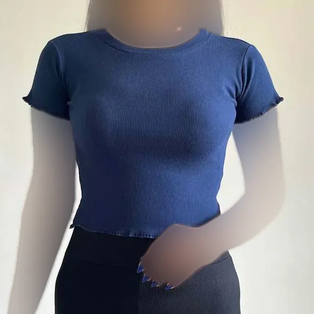 کراپ تیشرت کبریتی مدل 1131 راهراه رنگی فری سایز زنانه