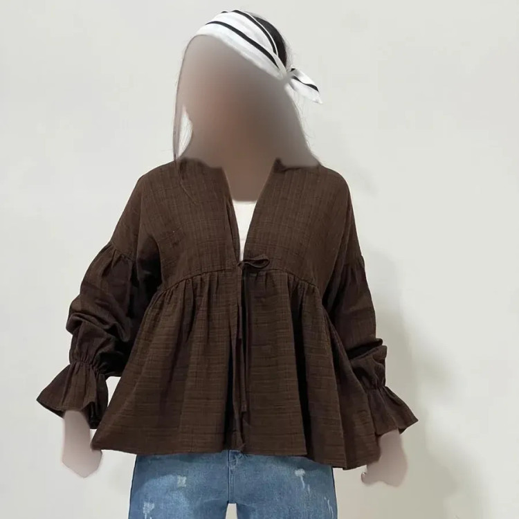 شومیز عروسکی گره ای زنانه جنس لینن فری سایز