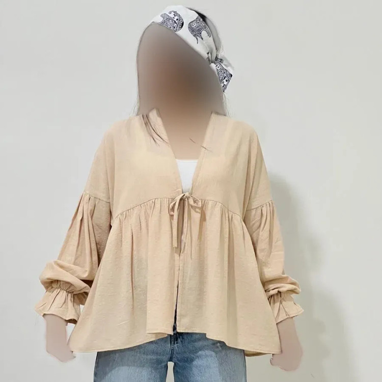 شومیز عروسکی گره ای زنانه جنس لینن فری سایز