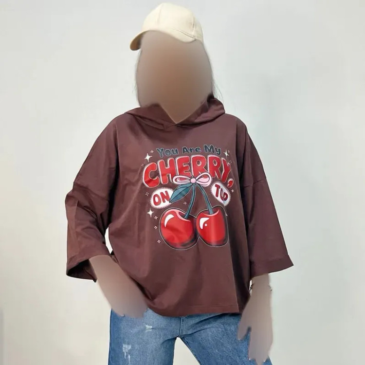 تیشرت باکسی کلاهدار زنانه نخ پنبه قواره لش کد 1437