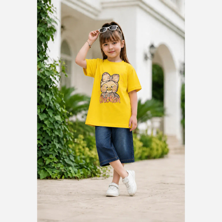ست تیشرت و شلوارک جین دخترانه، سایز 45 و ۵۰
